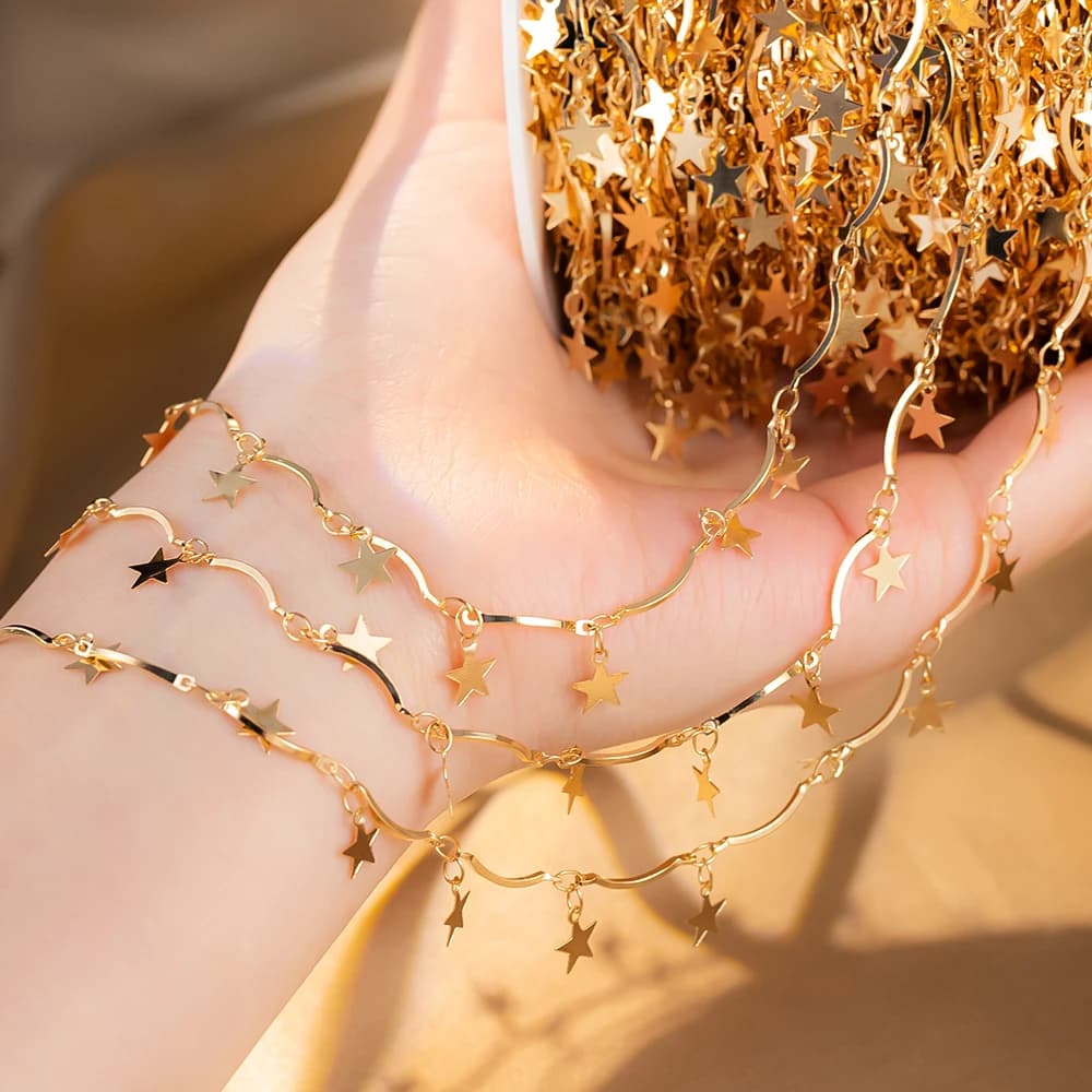 0.5M 1M KC Colore Oro Stella Pendenti E Ciondoli Braccialetti Catene Rame Piega Catene A Rullo Abbigliamento Creazione di Gioielli FAI DA TE Collane All'ingrosso