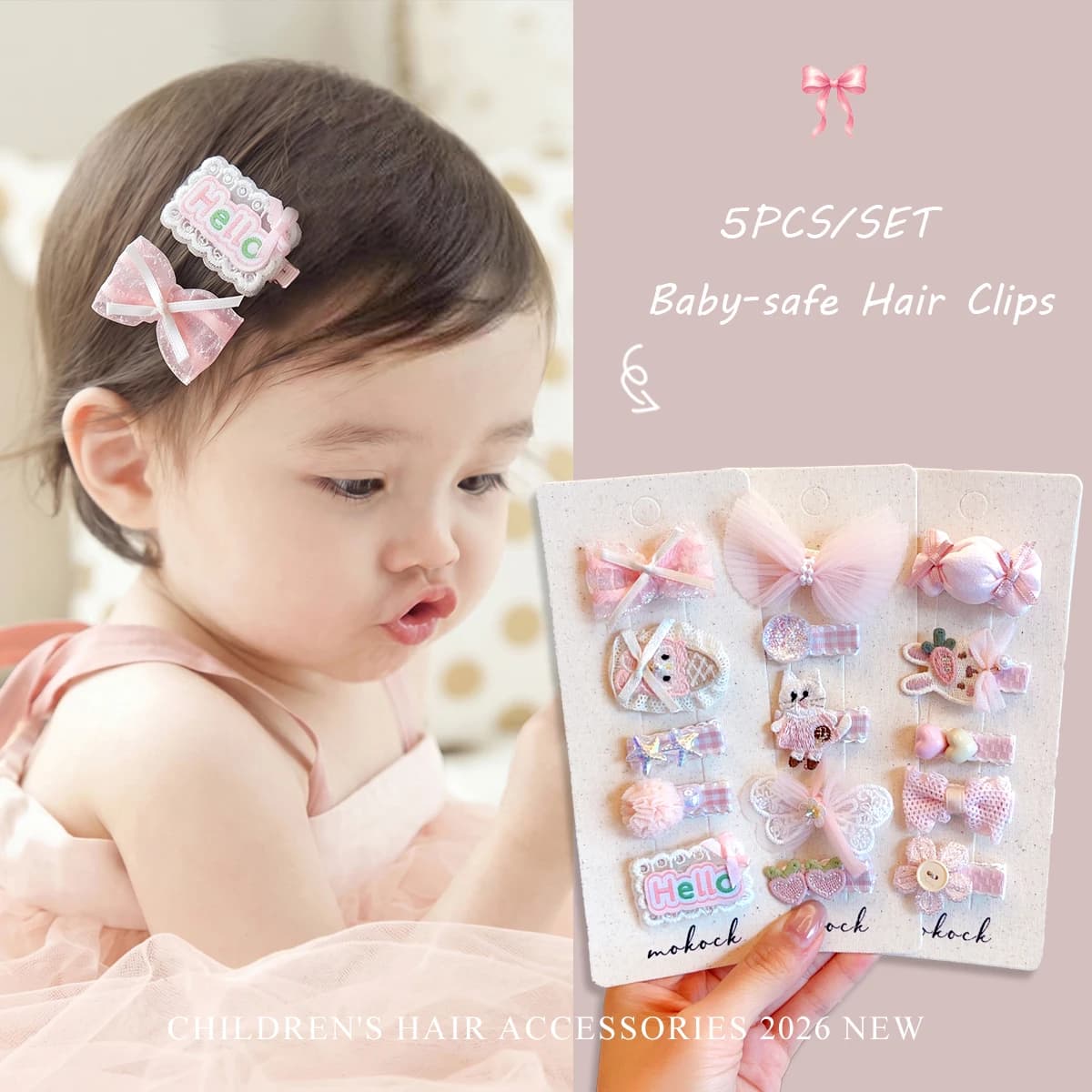 Set di 5 Nuovi Fermagli per Capelli con Fiocco in Tulle Rosa e Blu, Non Danneggiano i Capelli, Antiscivolo, per Bambine e Neonate, Regalo per Feste di Compleanno 2026