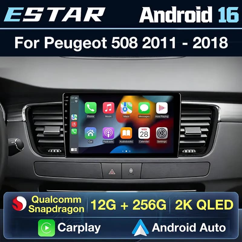 Wireless Carplay Android 16 per Peugeot 508 2011 - 2018 Autoradio Lettore Video Schermo 2K Navigazione Multimediale RDS 2din Audio BT