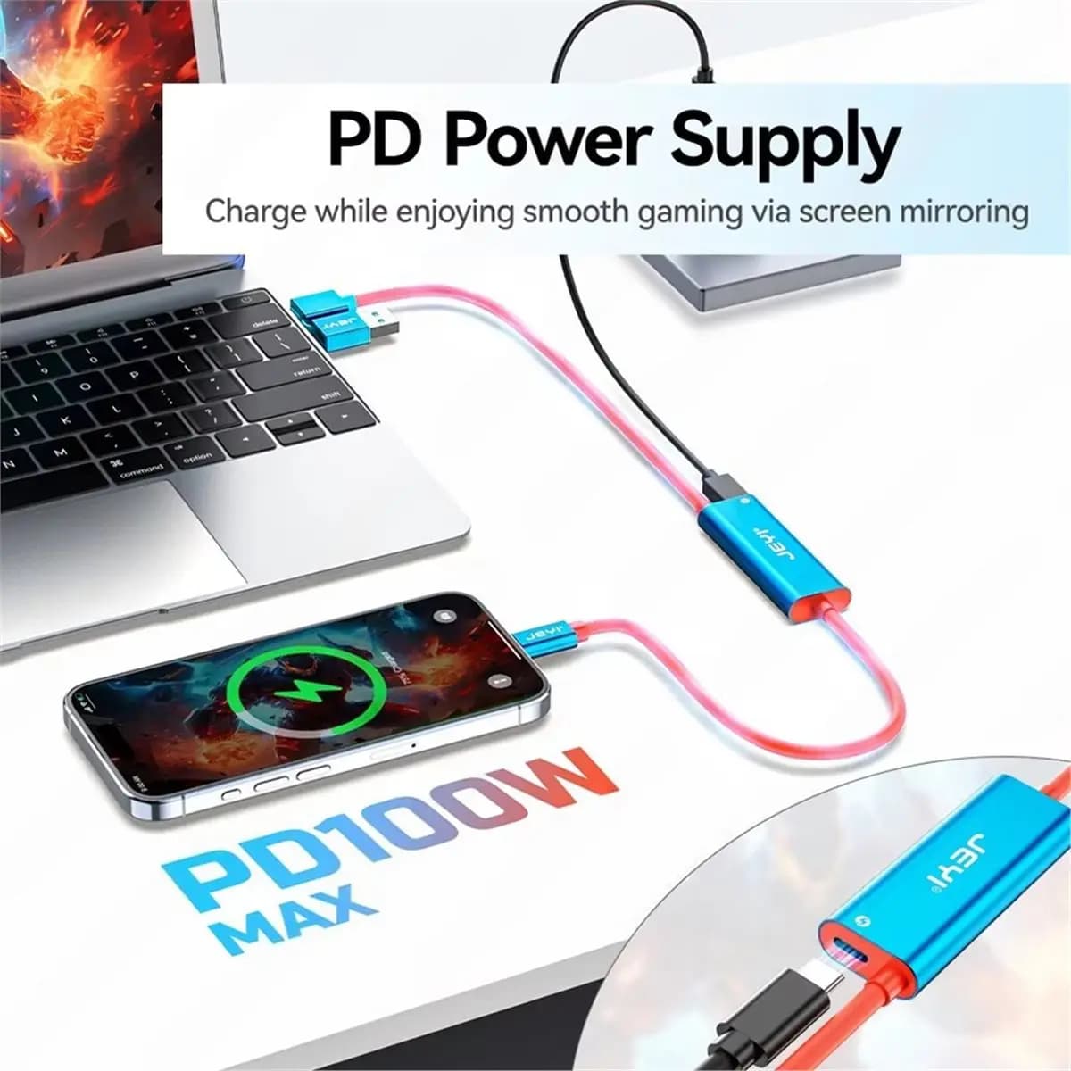 A72Z Video Capture Card with 100W PD USB C to USB A/C Live and Record Video Audio Gaming for Switch 2/1/OLED