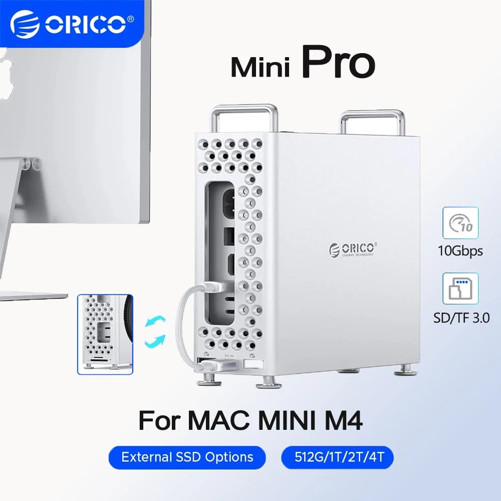 ORICO Mini Pro Dock Espansione di archiviazione Docking station di espansione da 10 Gbps per Mac Mini M4 Pro M.2 SSD Custodia Mac Accessori