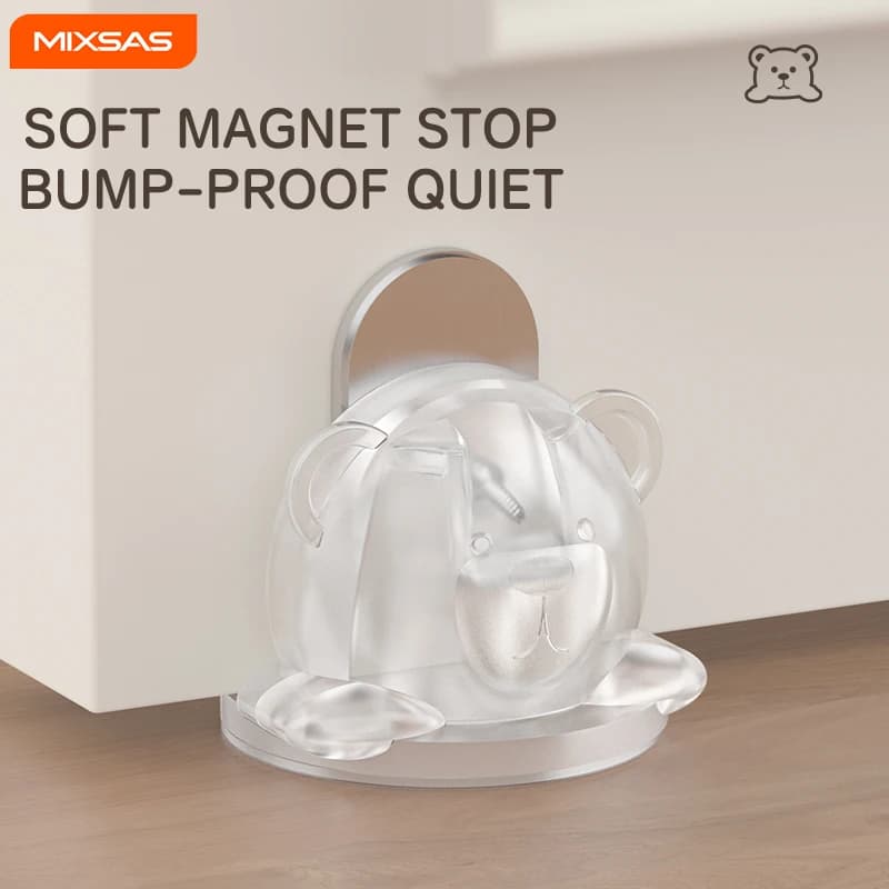 MIXSAS Fermaporta Magnetico a Forma di Orso Creativo, Senza Foratura, Simpatico Supporto per Porta per Bambini, Protezione Anti-collisione per Pareti di Portico e Cameretta