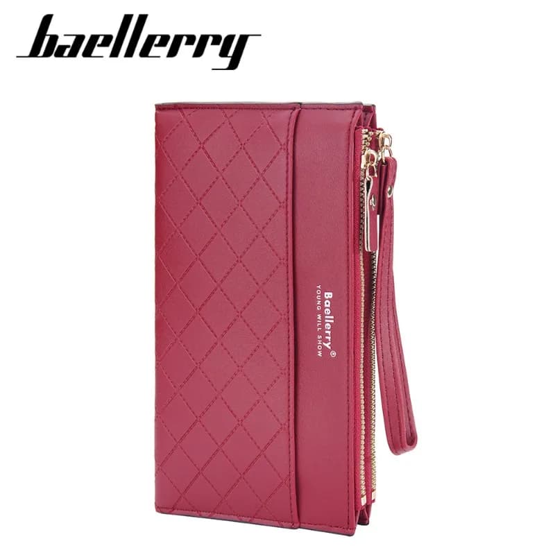 Portafoglio Lungo da Donna Baellerry in Morbida Pelle, Porta Carte Multifunzionale con Doppia Cerniera, Borsa Porta Telefono a Mano