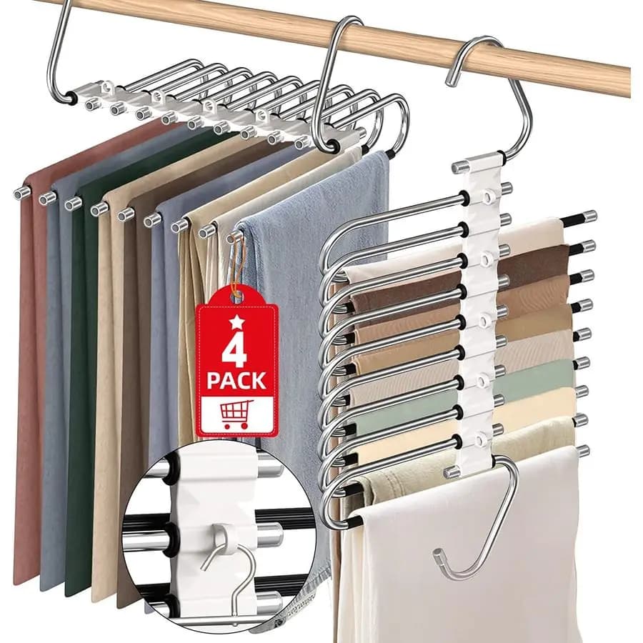 9-level hanger space saving, stainless steel slip, multifunctional S-shaped for trousers and clothes, wardrobe organizer