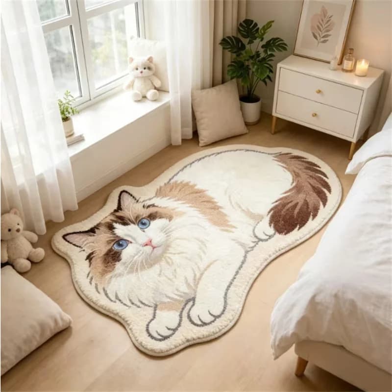 40x60cm Cartoon Cat Shaped Bathroom Carpet Imitation Cashmere Absorbent Quick Dry Anti-Slip Foot Pad Simple Bathroom Mat Design