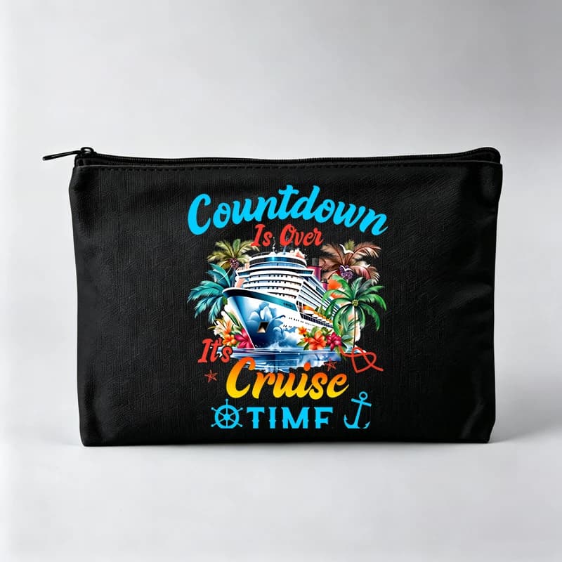 Women's Cruise Ship and Palm Tree Graphic Makeup Bag, Zipper Cosmetic Pouch for Travel Use