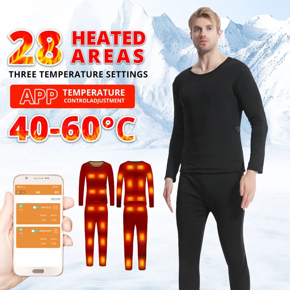 Tuta intima riscaldata Giacca riscaldata elettrica USB All'aperto Mantieni caldo Pesca Sci Tute da campeggio con controllo APP Smart Phone