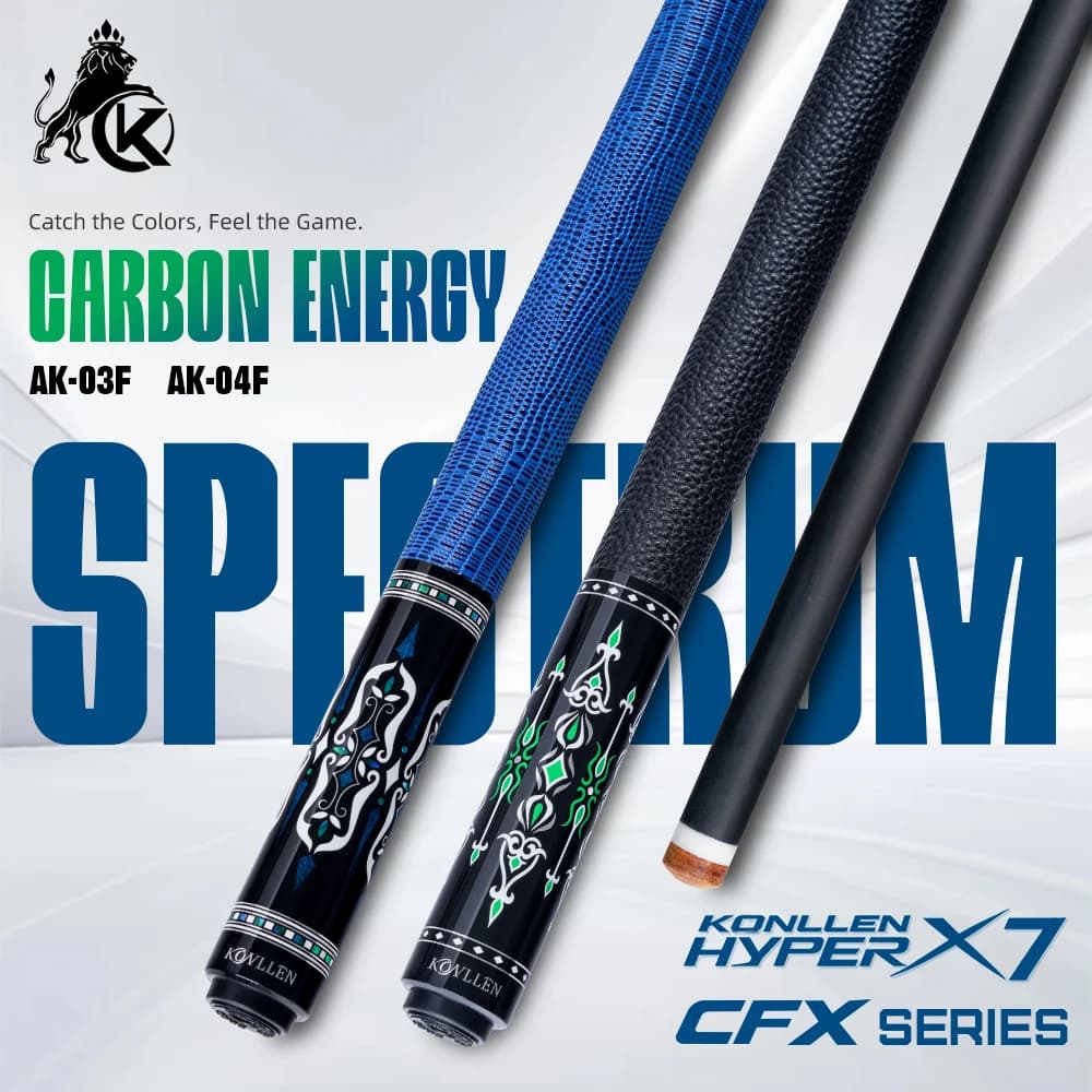 KONLLEN Carbon Fiber Pool Cue 2.0 – 58" Low Deflection Performance Cue for Improved Accuracy Consistency, 12.5mm Tip, Pro Tape