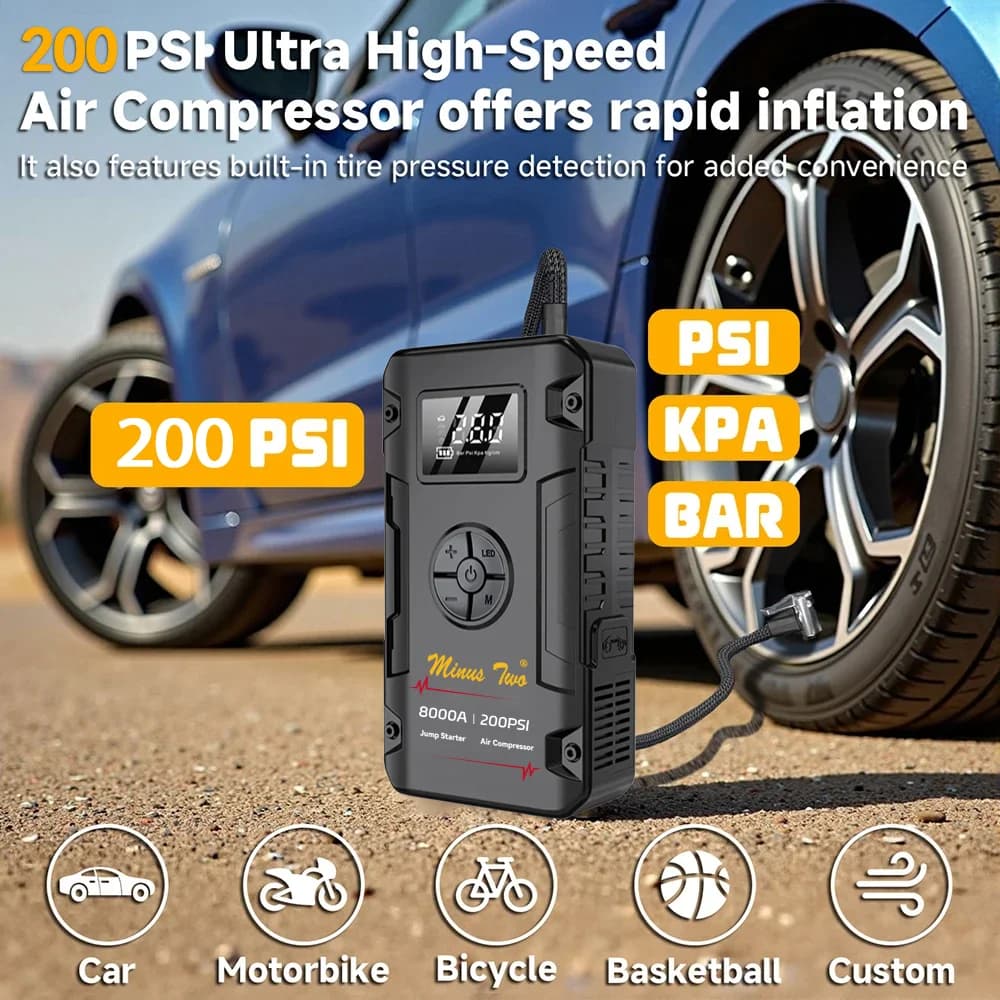 Avviatore di Emergenza Portatile Wireless 8000A per Auto con Morsetti Intelligenti, Power Bank 12V per Batterie Scariche di Camion