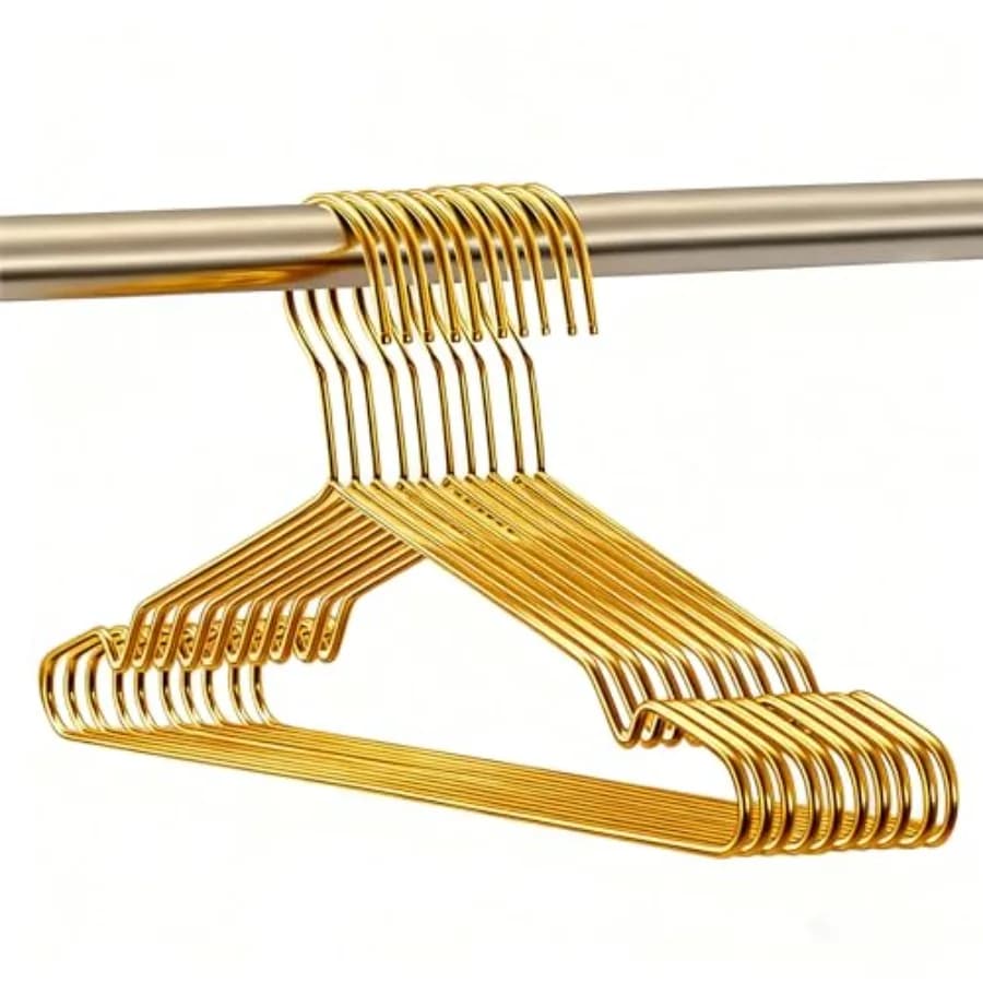 Appendiabiti in metallo dorato ultra sottili, resistenti, per vestiti, abiti, gonne, pantaloni, reggiseni e intimo, salvaspazio