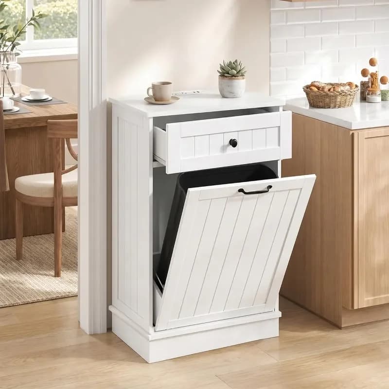 13 Gallon Tilt Out Trash Can Cabinet Hidden Trash Cabinet White
