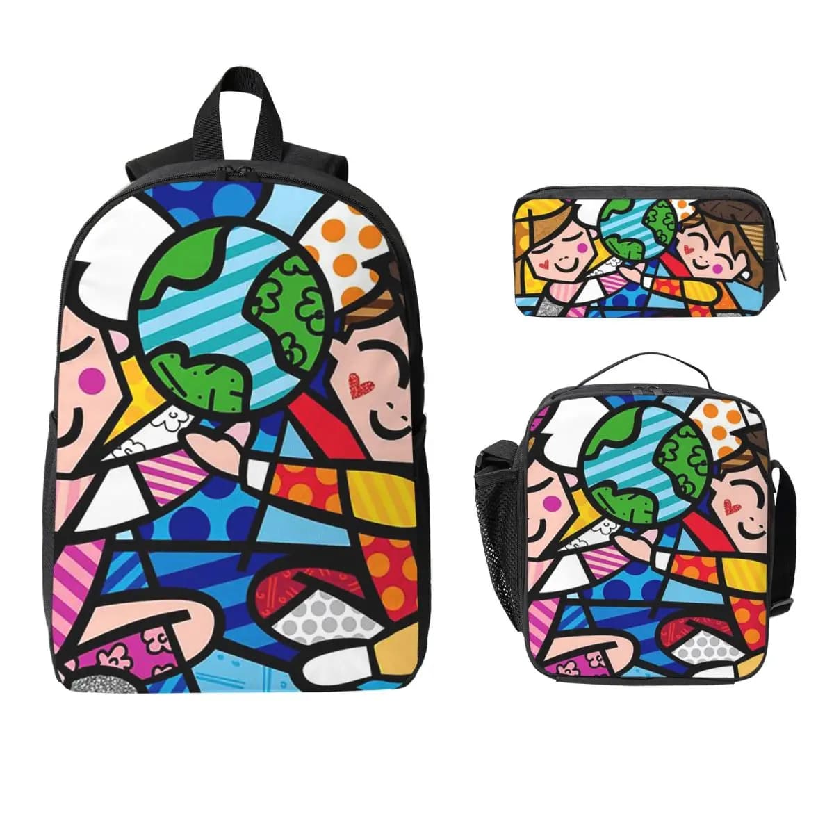 Romero Britto Backpack Student BookBag School Bag Laptop Shoulder Bags 3ps Insulated Lunch Bag Pencil Case