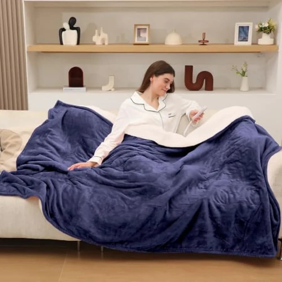Coperta Elettrica Riscaldata Misura Full Size, Morbida e Accogliente in Flanella e Sherpa, con Riscaldamento Rapido e Protezione dal Surriscaldamento, Lavabile in Lavatrice