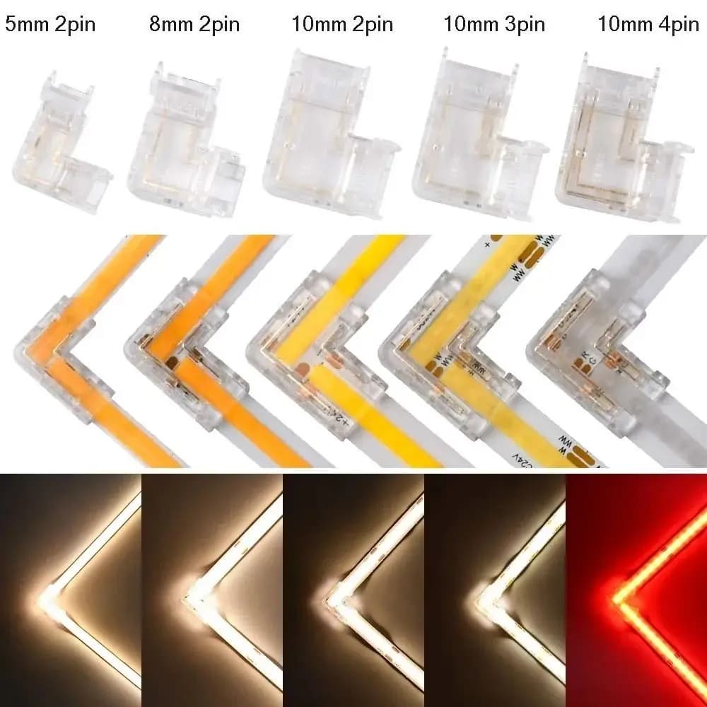 Connettori LED COB a 90 Gradi a Forma di L, Senza Saldatura, 5/8/10mm per Strisce LED CCT FCOB RGB, Connettore a 2/3/4 Pin da Striscia a Striscia