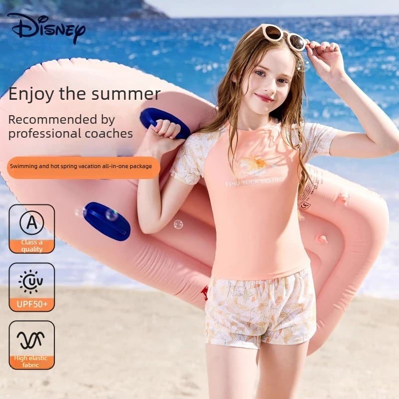 Costume da bagno Disney per bambini, costume da bagno professionale in due pezzi con protezione UV per ragazze, elegante tuta resistente al sole per l'allenamento in piscina sulla spiaggia