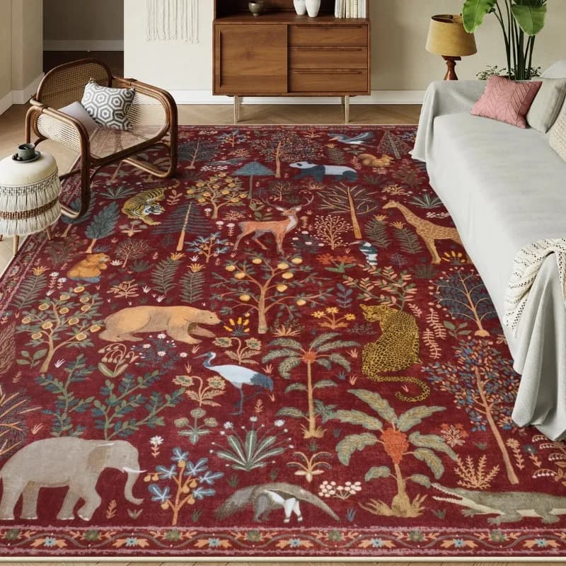 Rosso di lusso Retor Animale Floreale Soggiorno Tappeto Decorazioni per la casa Divano Tavolino Tappetino Antiscivolo Lavabile Camera da letto Tappeto ».