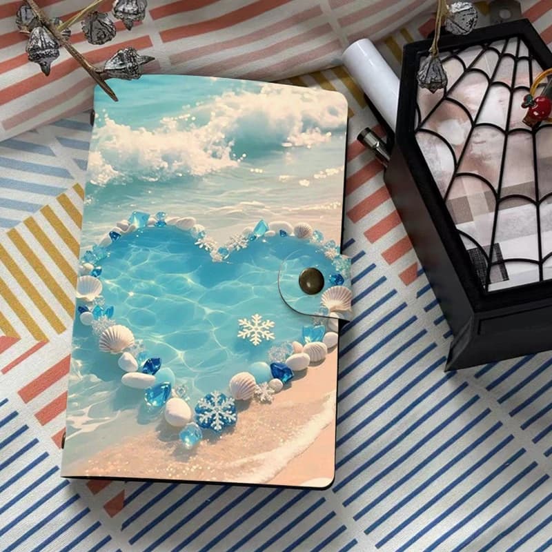 Summer Beach Vibe Heart Seashell Notebook with Metal Button A6 Planner Journal Cute Ocean Theme Stationery for School Office