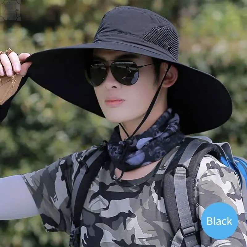 Cappello da Sole in Poliestere con Visiera Grande da 15 cm, Protezione UV, Traspirante, Pieghevole, per Pesca, Escursionismo e Spiaggia