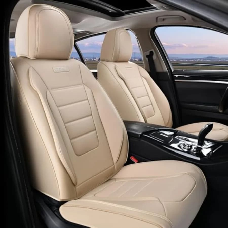 Beige Nappa Leather Car Seat Covers, Set of 2, Waterproof, Universal, Seat Protector, Bearings for Most Cars and Trucks