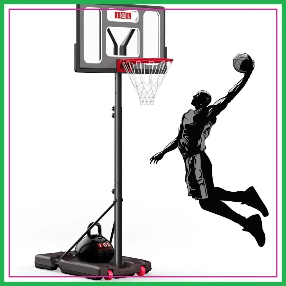 Canestro da Basket Regolabile, Sistema Portatile 5.6-10FT, Canestro da Esterno 40/44 Pollici per Giovani e Adulti, Tabellone in PC