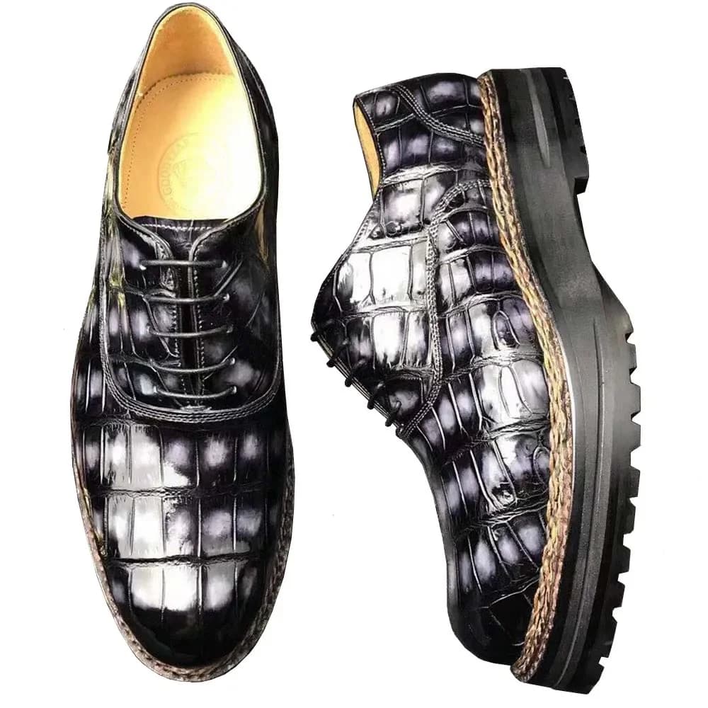 chue 2025 nuovi uomini di stile scarpe per il tempo libero moda scarpe maschili stringate Suole in gomma scarpe in pelle di coccodrillo Colore pennello