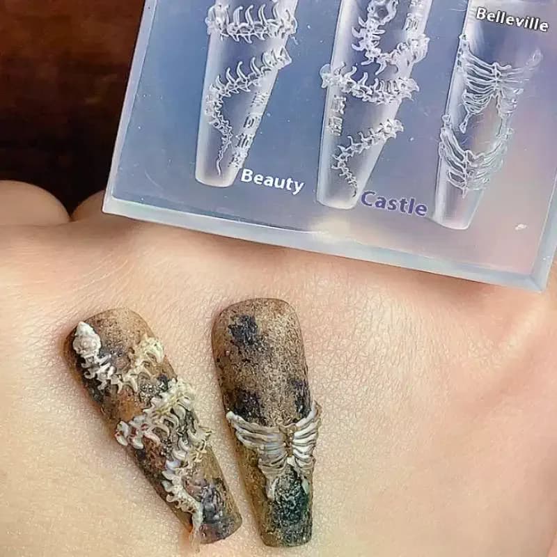 1PC 3D Scheletro di rettile Stampo per nail art Accessorio per salone fai da te Modello di design per unghie in silicone per design creativo di manicure