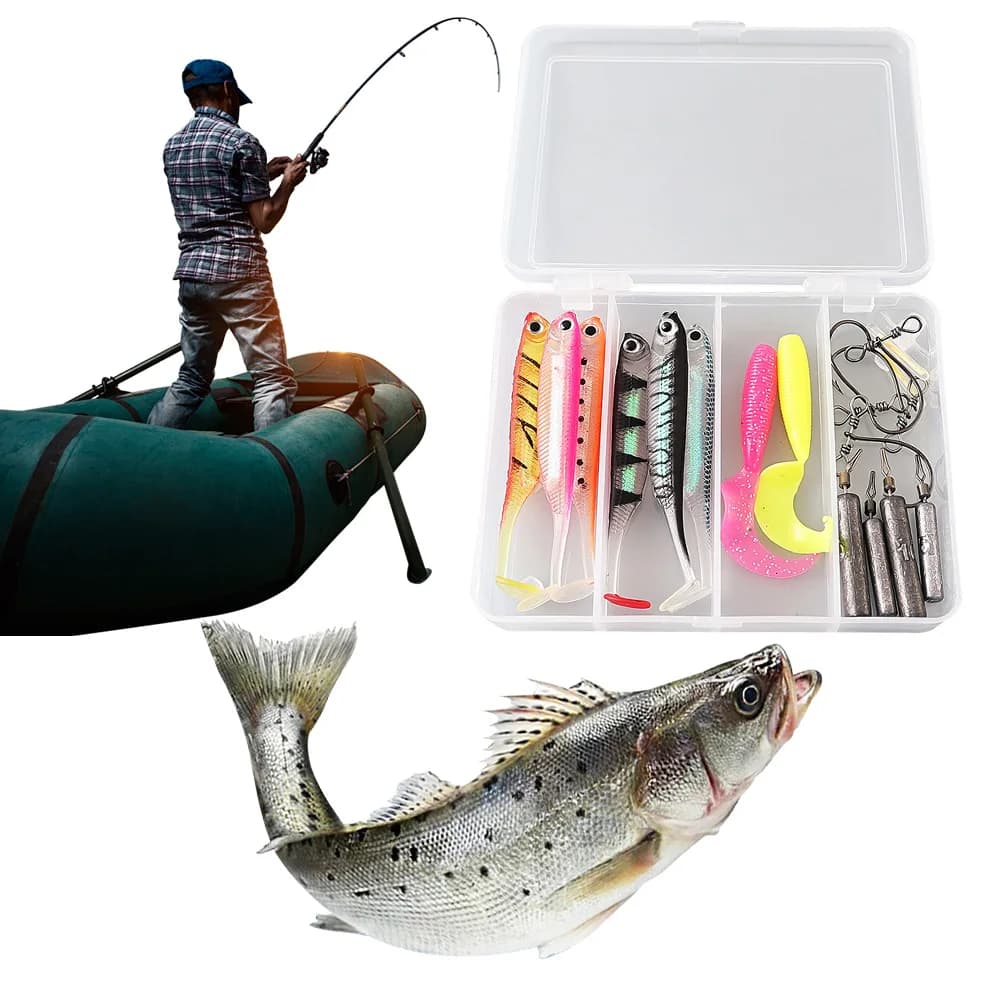Scatola per Attrezzatura da Pesca con Testine Piombate, Ami e Esche per Pesca in Acqua Salata e Dolce, Trota, Spigola e Salmone