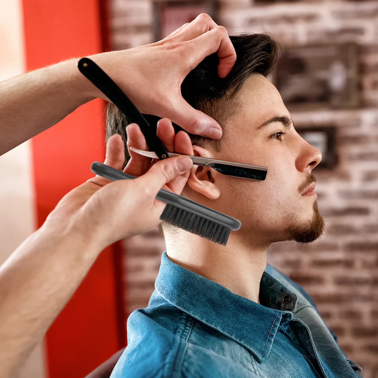 1 Piece Premium Brush for Barba with Natural Seeds and Handle for Cleaning, Modeling, Care and Massage of Barba, Barber and Salon Accessories