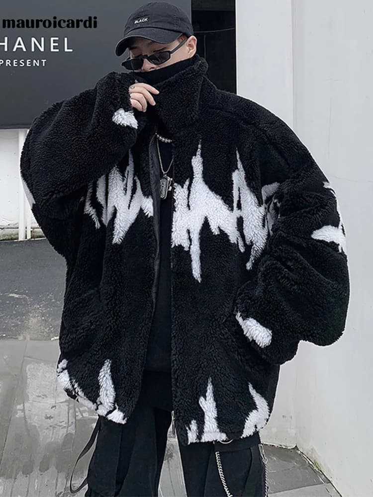 Mauroicardi Inverno di Grandi Dimensioni Addensato Caldo Soffice Giacca di Pelliccia Sintetica Da Uomo Raglan Manica Lunga Zip Up Abiti di Designer di Lusso 2022