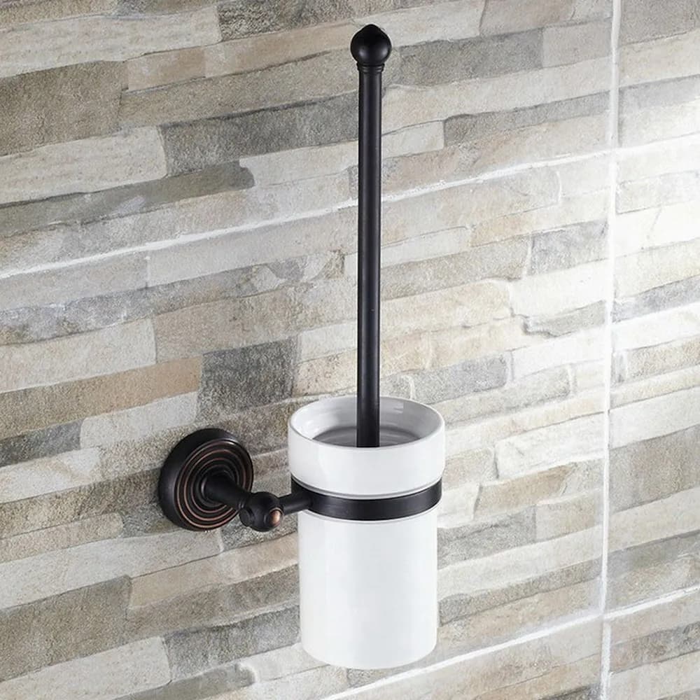Porta scopino Porta scopino in ottone nero con tazza in ceramica Prodotti per la casa Decorazione del bagno Nba119