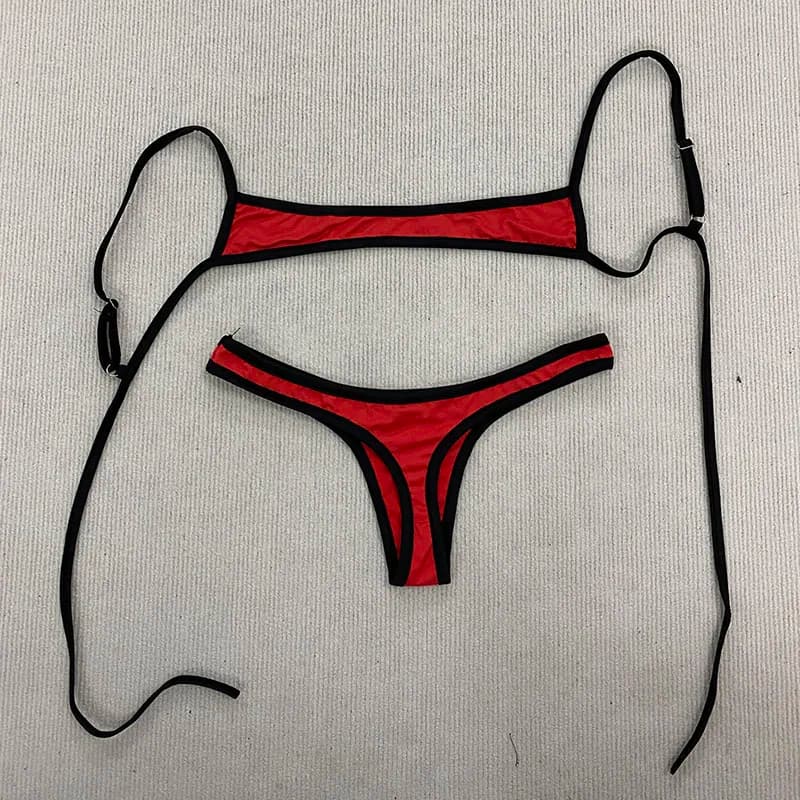 Costume da bagno estetico sexy Spice Girl Beach con colori a contrasto, tracolla solida, regolabile, senza schienale, semplice bikini diviso estivo Y2K