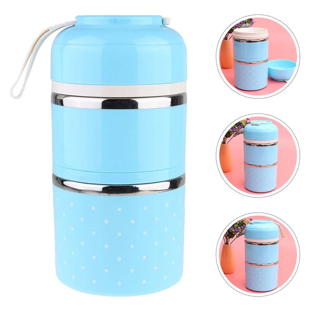 Contenitore Termico Portatile a Doppio Strato 1000ml in Acciaio Inossidabile, Isolato, Anti-perdita, con Manico, per Ufficio e Casa, Scaldavivande