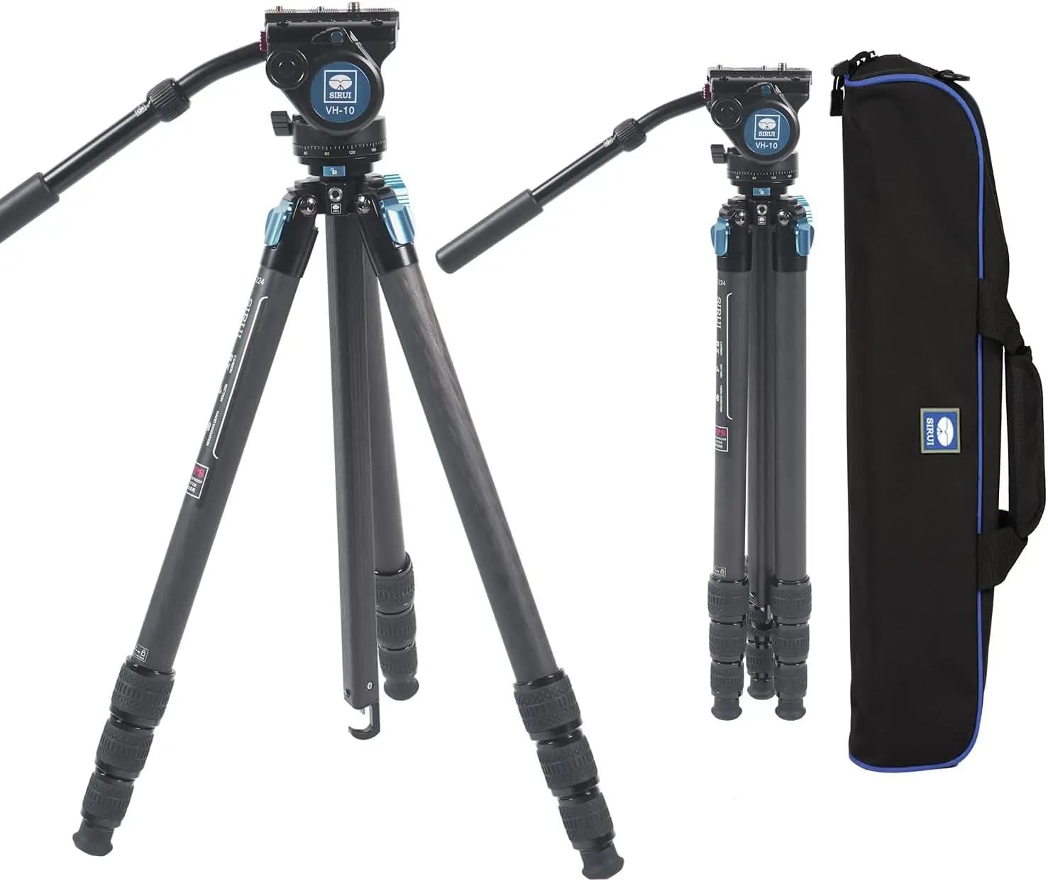 SIRUI ST-224 Professional Carbon Fiber Tripod with VH-10 360°Fluid Video Head Load 13.2lbs