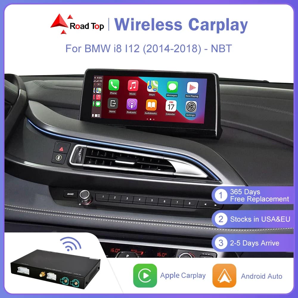 Wireless CarPlay per BMW i8 I12 NBT System 2014-2018, con Android Auto Carplay Mirror Link AirPlay USB Player funzione GPS