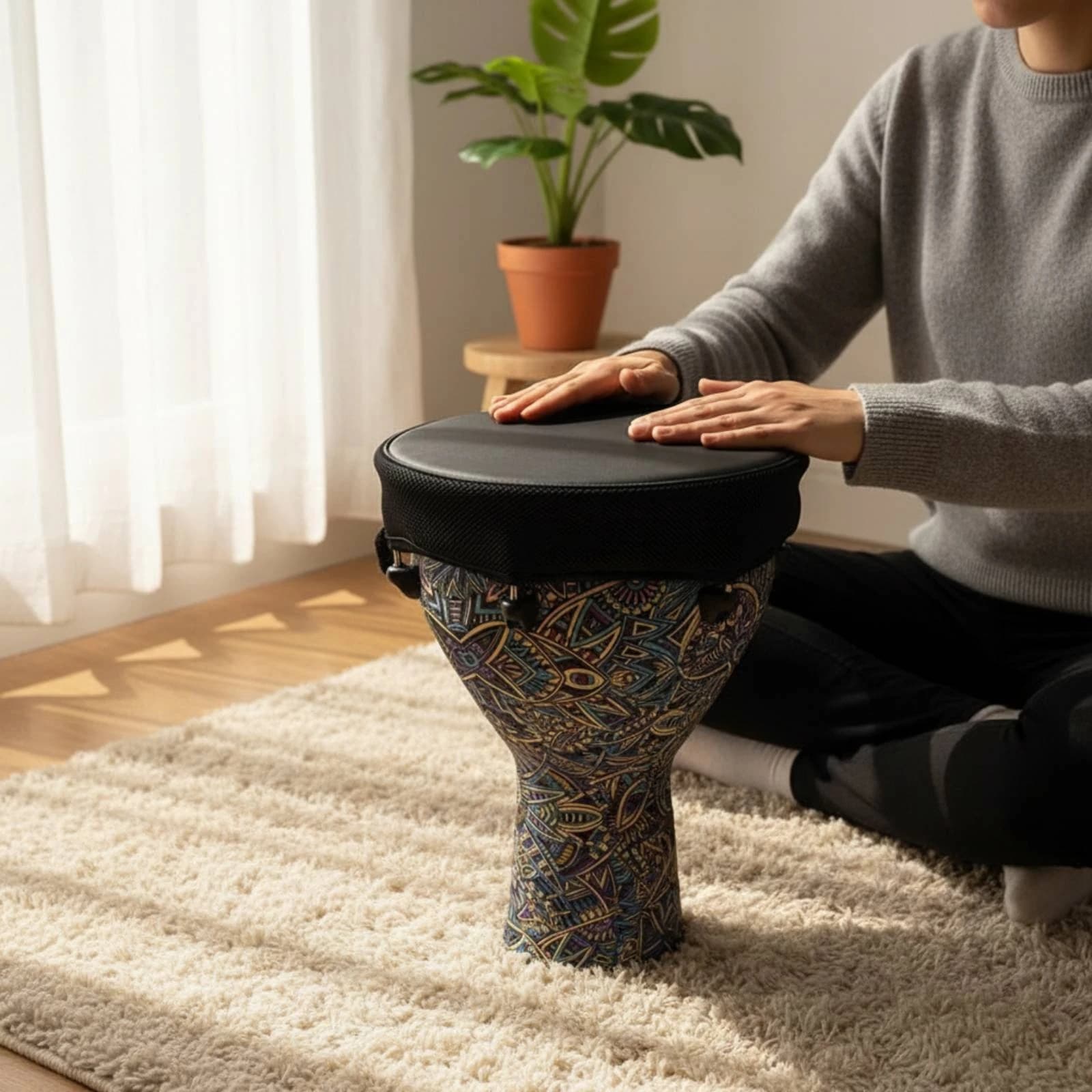 Noise-Reducing Drum Cover Noise-Reducing Padded Drum Cap Djembe Cover Drawstring Music Gear Round