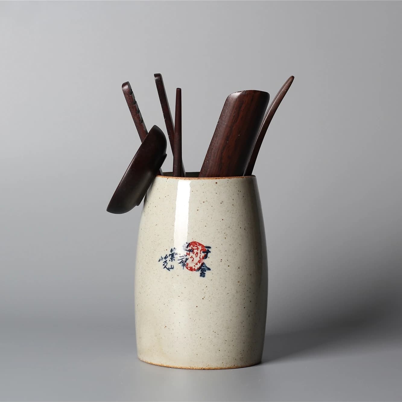 Chinese Ancient Calligraphy Tea Set Pottery Kung Fu Tea Ceremony Accessories Storage Tea Canister Utensils Pen Case Blue Pot