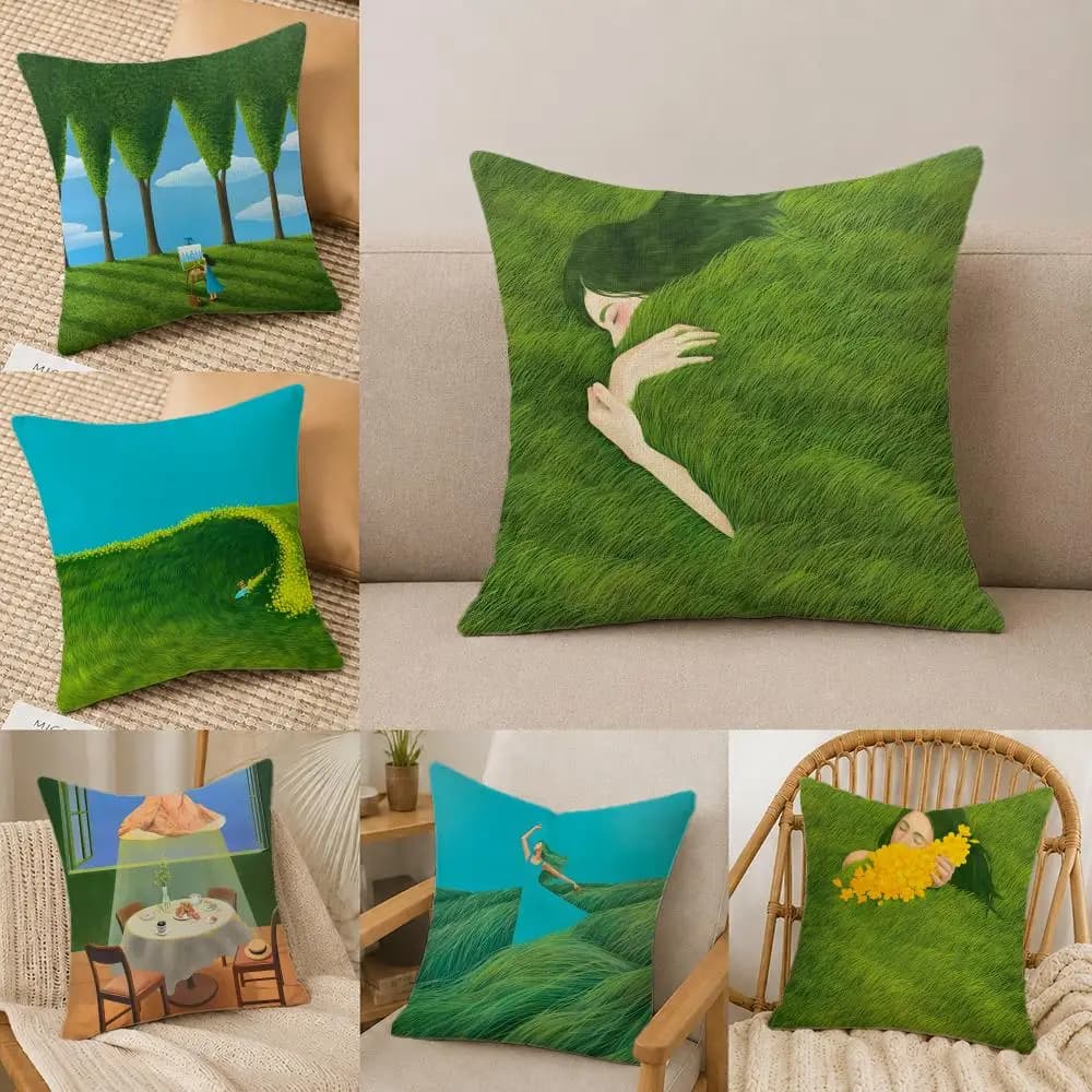 Set di fodere per cuscini in lino naturale Artist M-Mulgil K-Kim, decorazione tutto in uno per divano, camera da letto e sedia