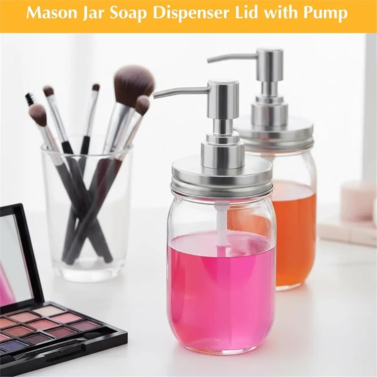 Set di 6 Coperchi Dispenser Sapone per Barattoli Mason con Pompe, con 6 Spazzole, Coperchio a Pompa Antigoccia per Barattoli Mason da 16 Oz a Bocca Regolare