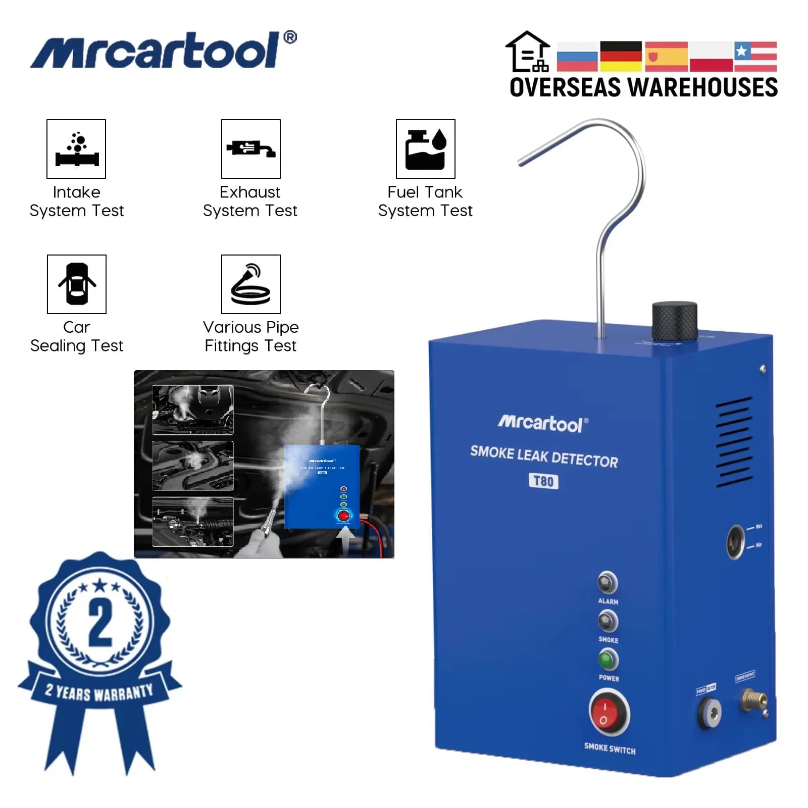 Mr CARTOOL T80 Rilevatore di perdite per macchina del fumo con pompa EVAP Localizzatore di perdite per tubi Strumento diagnostico per fumo per moto pk AN-CEL S100