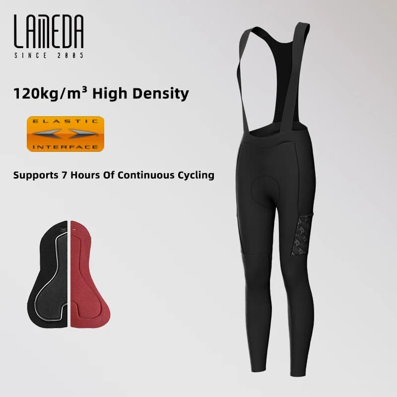 Pantaloni Lunghi con Pettorina LAMEDA per Donna, Traspiranti, Protezione UV, Abbigliamento Sportivo da Ciclismo con Doppia Cinghia a Freccia per Prestazioni Ottimali