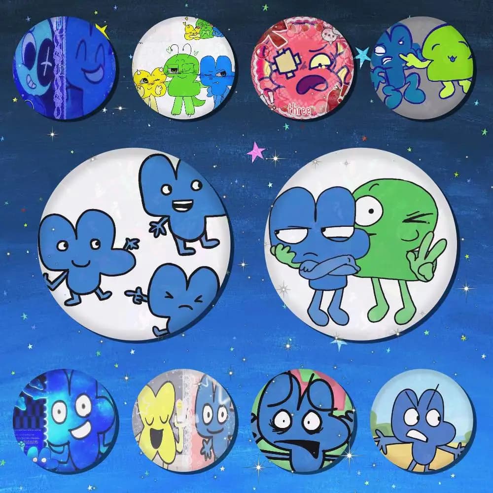 Four And X Lape snap pins with cartoon characters, creative round pins for backpack accessories, jewelry and gifts