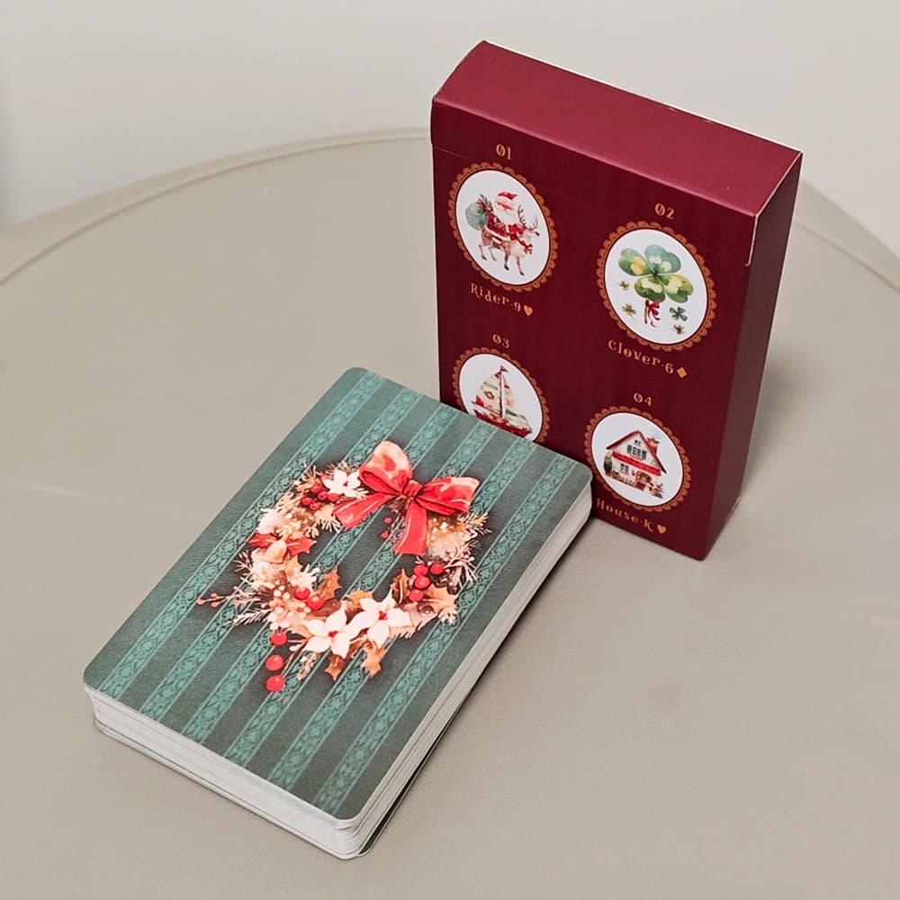 Stampato su cartoncino doppio rilievo 350GSM 9 * 6 cm Christmas Carol Lenormand Deck 42 pezzi Simpatiche carte Lenormand a tema natalizio