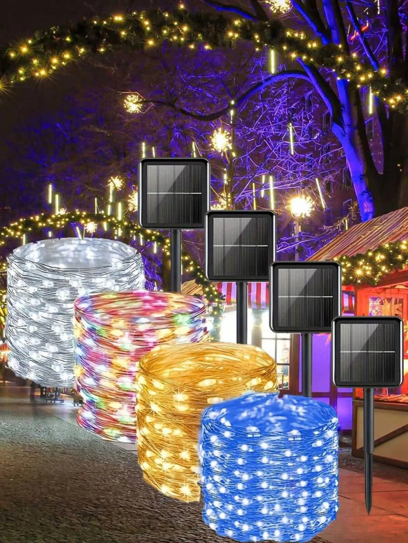 1pc 50/100/200/300LED lucine solari per esterni, 8 modalità filo di rame LED stringa di luce, festa di festa decorazione del giardino luce