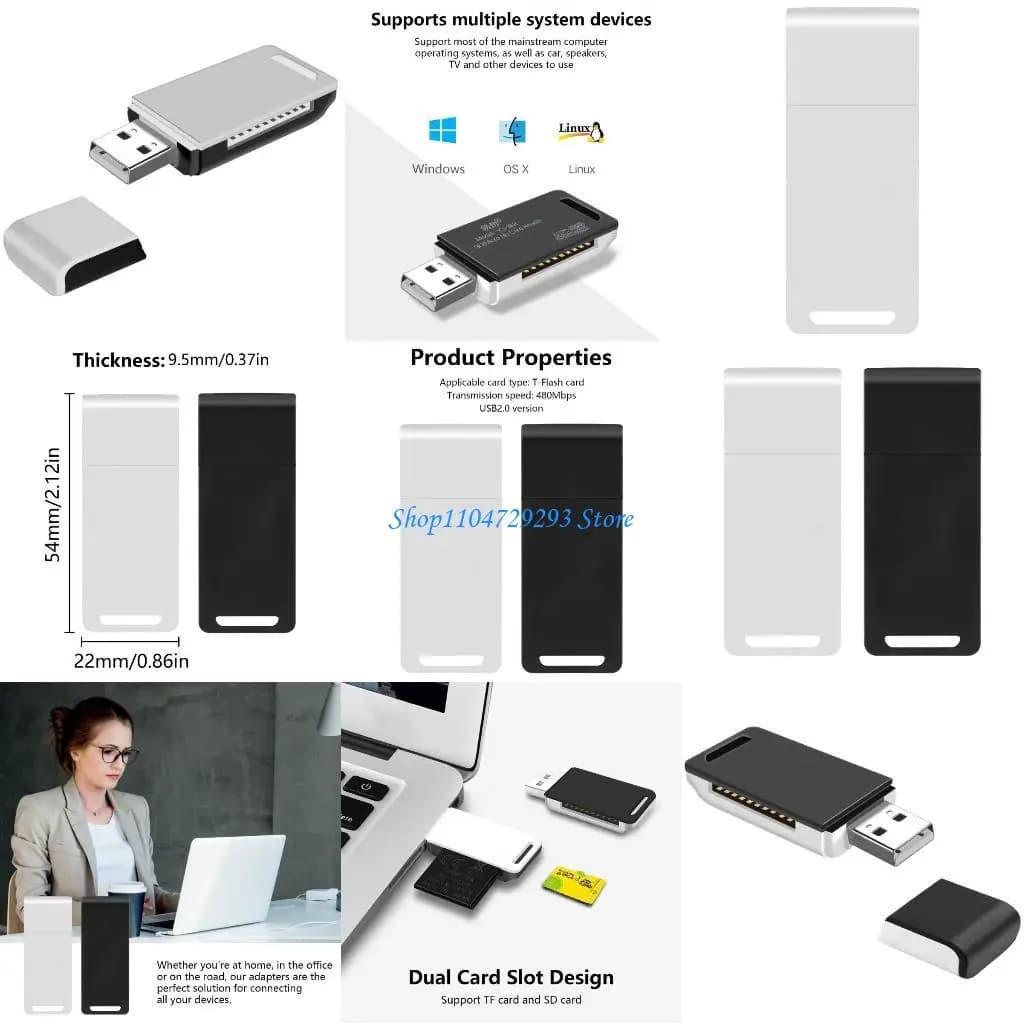 Y2GD Lettore schede 2 in 1 Doppio slot per scheda Adattatore per lettore schede memoria USB 2.0 adattatore USB OTG