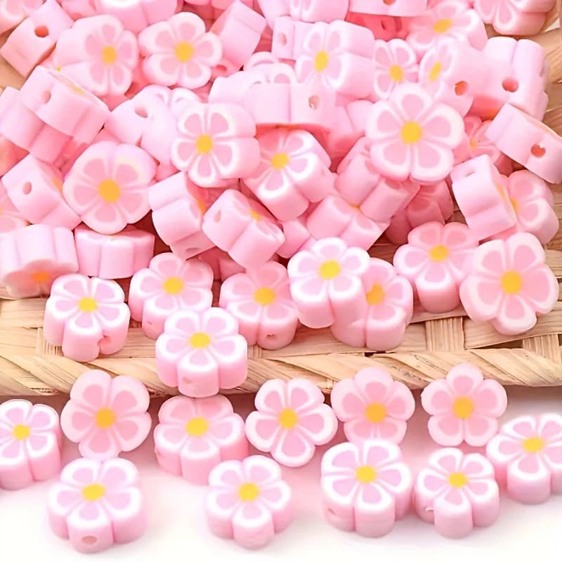 80pcs 10mm pink plum blossom soft ceramic beads with holes can be used as couple bracelet decorations for DIY bead making