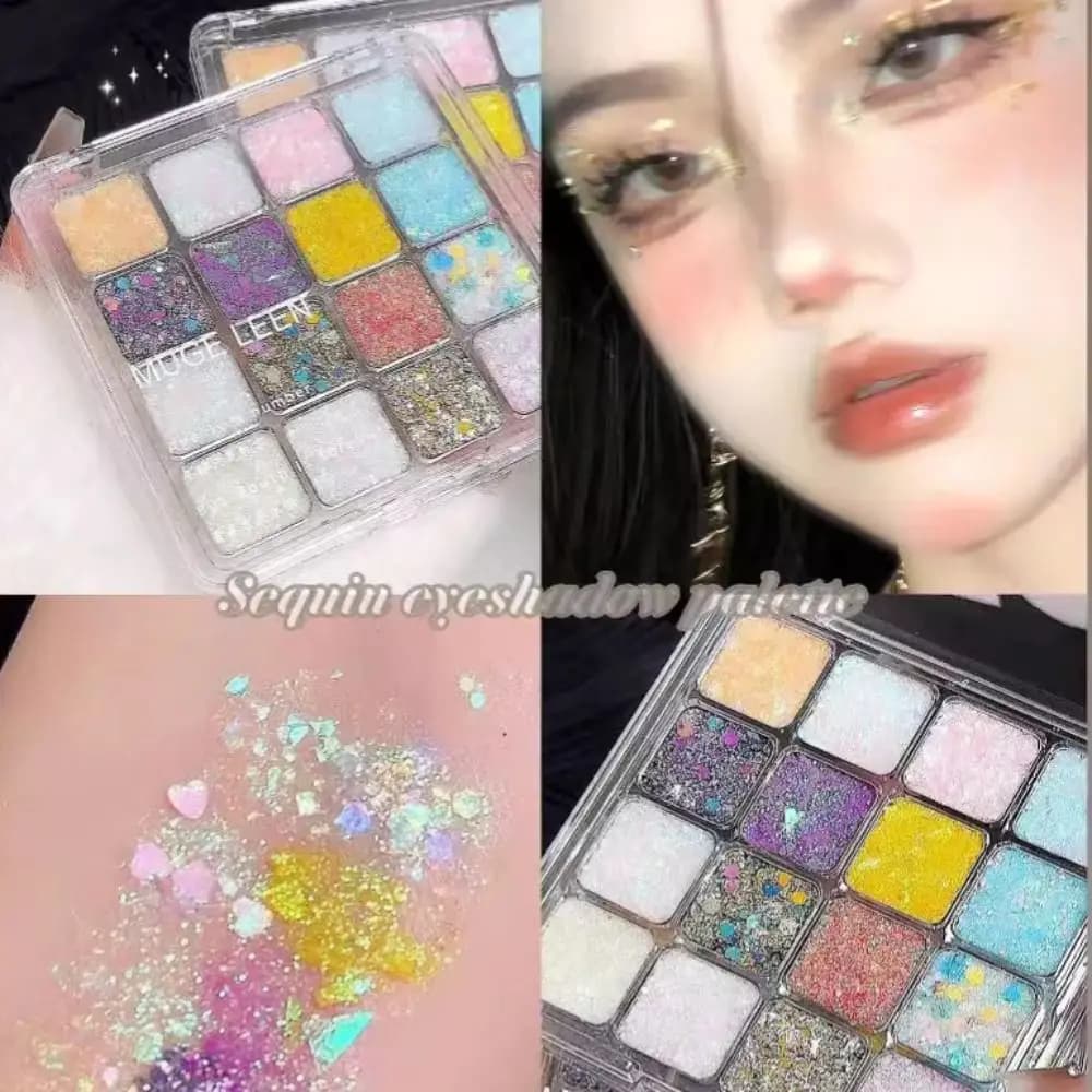 Decorazione per il trucco della tavolozza di crema con paillettes lucide e glitter, ombretto alla moda, 16 colori