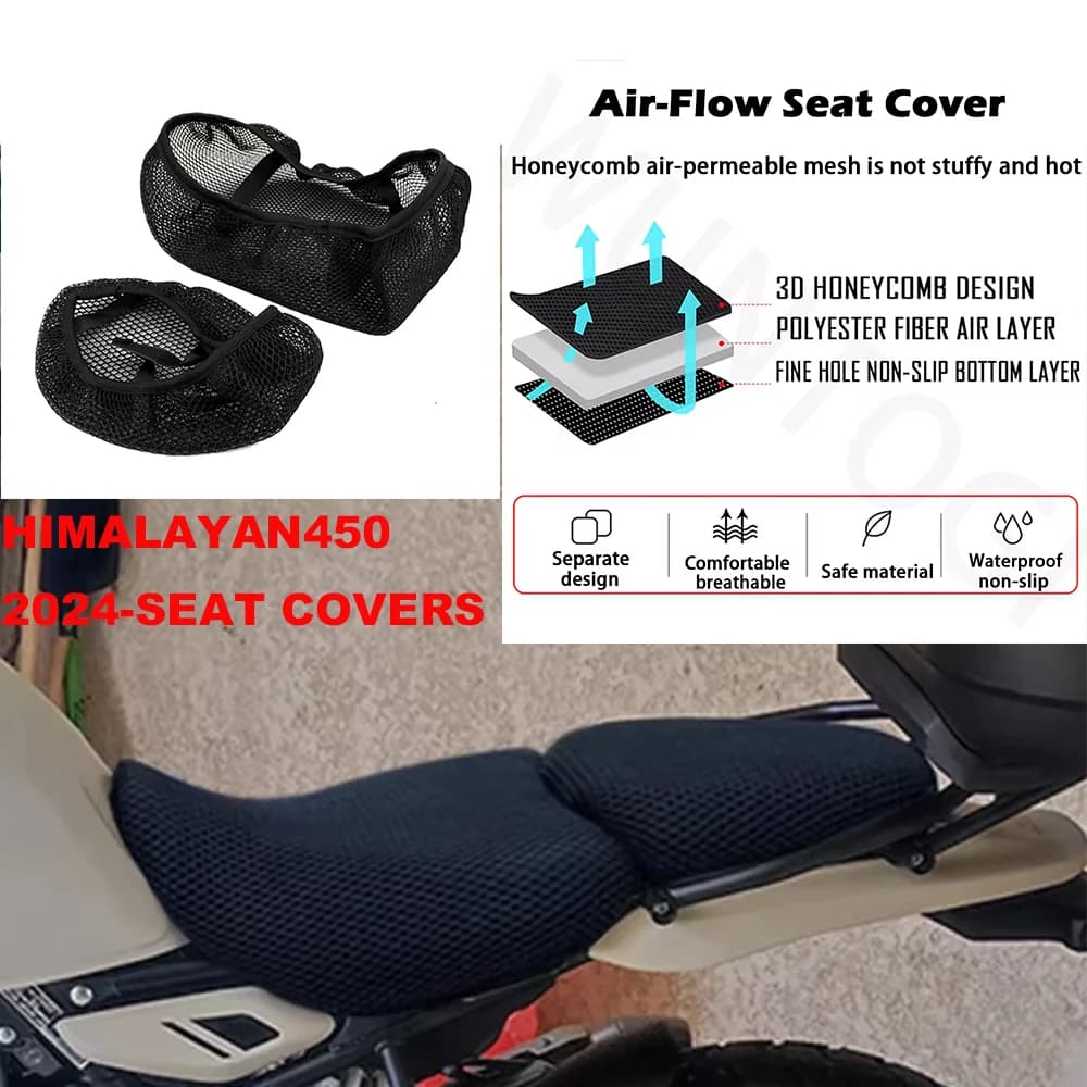 Per Royal Enfield Himalaya 450 2024- Coprisedile del flusso d'aria del motociclo Royal Traspirante Raffreddamento 3D Flusso d'aria Cuscino antiscivolo in nylon