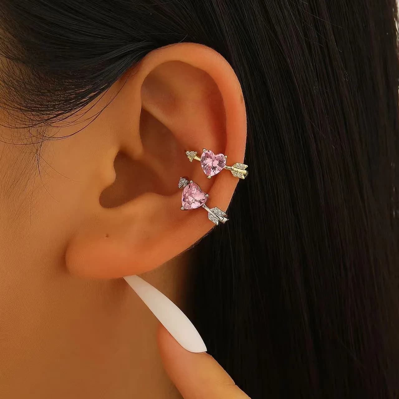1PCS Cute Heart Arrow Pink Zircon Ear Bone Nail New Fashion Y2K Punk Small Earring for Women Girl Cochlea Jewelry Party Gift