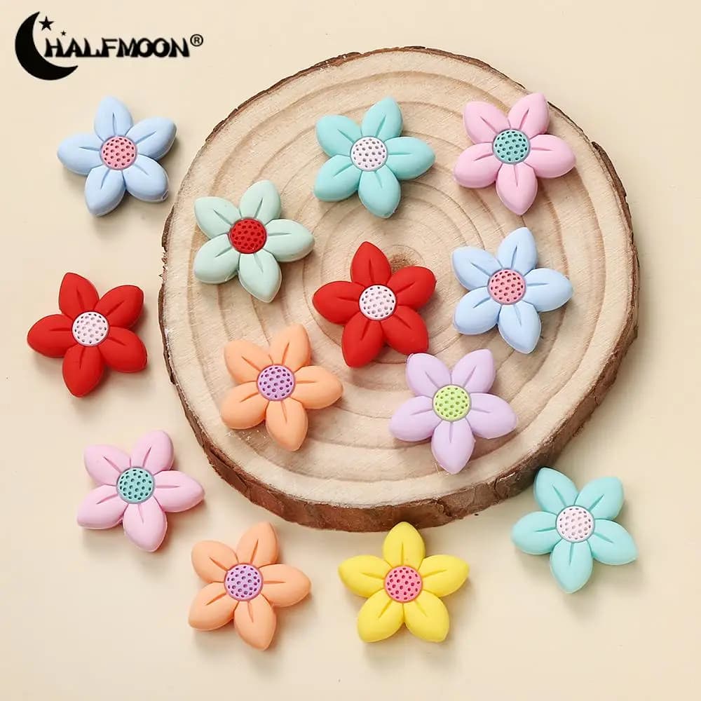 10 pezzi nuove perline in Silicone perline pentagonali fiore focale massaggiagengive per gioielli che fanno ciuccio catena bracciali collana accessori
