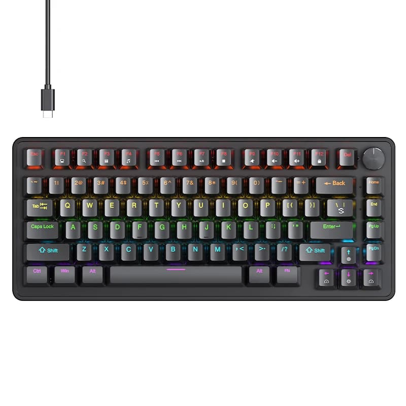 APAYADO K82 75% Wired Mechanical Keyboard 82 Keys RGB Hot Swappable Multifunction Knob Blue Red Switch for Windows Mac
